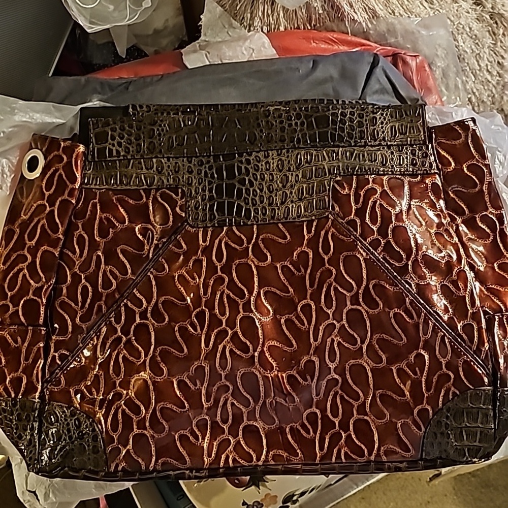 EUC Miche Drew Prima Bag Purse Shell Only Metallic Cinnamon Brown Croc - Picture 2 of 7
